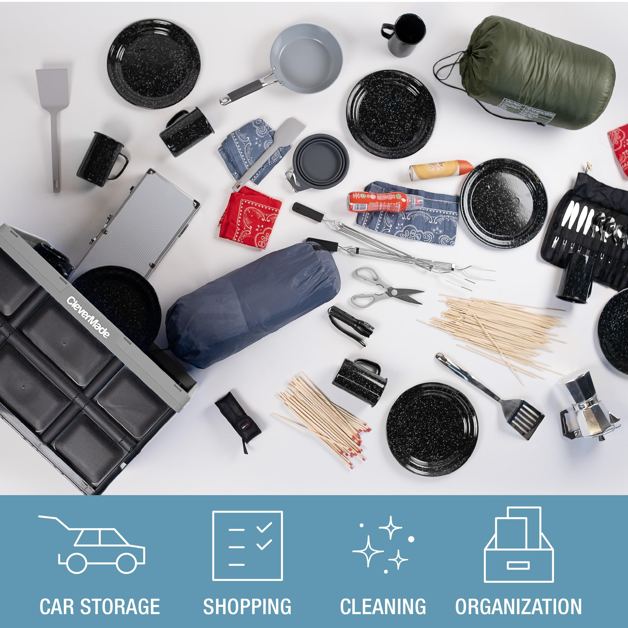 Clevermade Collapsible Storage Bin, Tan, 3Pk - 62L (16 Gal) Stackable Storage Containers, Holds 100Lbs Per Bin - Plastic Storage